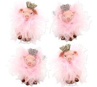 Ceramic Decorative Pigs with Crown, Wings and Feathers, Set of 4, in Pink/Pink, L/W/H 3 x 3 x 5 cm