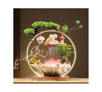 Ceramic Deer Tabletop Water Fountain w/LED Light, Lotus Backflow Incense Burner & Mist Maker Indoor Waterfall Fountain Zen Meditation Decor(Rot,L)
