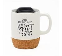 Ceramic Designer Coffee Mug | Our friendship is a gift from God | Holds 14 ounces | Cork Bottom with Lid | Great for Coffee, Tea, Soups, Hot Chocolate