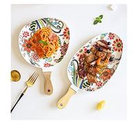 Ceramic Dinner Plate, Steak Plate With Wooden Handle, Multifunctional Oval Tableware, Home Decoration Dinner Plate, Stylish And Elegant Gift Plate (Drip Tray S)