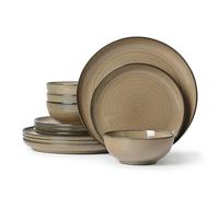 Ceramic Dinnerware 12 Pieces Dinnerware Sets Cereal Bowls Reactive Change Glaze Dish Sets, Modern Stoneware Dishe