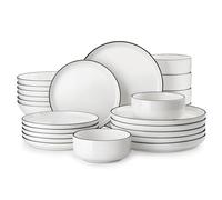 Ceramic Dinnerware 24 Piece Ceramic Plates Porcelain Dinnerware Set with 6 Pcs Dinner/Dessert Plates/Soup/Bowl Tableware(24 Piece Black Rim)