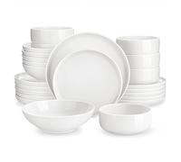 Ceramic Dinnerware 24 Piece Ceramic Plates Porcelain Dinnerware Set with 6 Pcs Dinner/Dessert Plates/Soup/Bowl Tableware(24 Piece White)