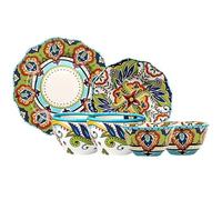 Ceramic Dinnerware Set, 6 PCS Exotic Style Green Plates and Bowls Set, Floral Edge Colorful Pattern Dinner Sets for Carnival,Blue