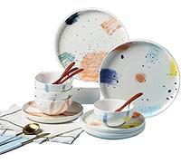 Ceramic Dinnerware Set of 32, Plates Set, Dishes Set, Starlight Series Underglaze Porcelain Dinner Sets, Hand Painted Pattern White Plates Set for Family Party,White