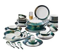Ceramic Dinnerware Set Retro Style Beautiful Green and White Porcelain Combination Set for Household Dinner Wedding Hotel Christmas