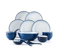 Ceramic Dinnerware Set with 18 Pieces Bowl/Spoon | Dinner Sets Blue Porcelain Combination Set from The Lotus Series Blue
