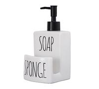 Ceramic Dish soap Dispenser with Sponge Holder Hand and Dish Soap Dispenser Set for Kitchen 2-in-1 Countertop Soap Pump Dispenser for Kitchen Sink, Useful Kitchen Gadgets - Modern Farmhouse White