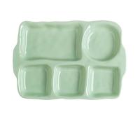 Ceramic Divided Plate, Green 5 Compartment Rectangular Dinner Plate, Precise Portion Control, Dalanced Nutrition, Oven and Microwave Safe, Suitable for All Occasions