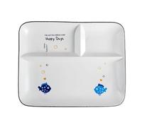 Ceramic Divided Plate, Rectangular Dinner Plate with Compartments to Prevent Flavours from Mixing, Suitable for Pasta Fruit Salad Bread, Microwave Oven Safe