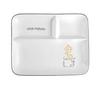 Ceramic Divided Plate, Rectangular Dinner Plate with Compartments to Prevent Flavours from Mixing, Suitable for Pasta Fruit Salad Bread, Microwave Oven Safe
