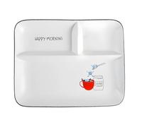 Ceramic Divided Plate, Rectangular Dinner Plate with Compartments to Prevent Flavours from Mixing, Suitable for Pasta Fruit Salad Bread, Microwave Oven Safe