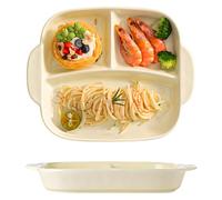 Ceramic Divided Plate, White 3 Compartment Rectangular Dinner Plate, Precise Portion Control, Dalanced Nutrition, Oven and Microwave Safe, Suitable for All Occasions