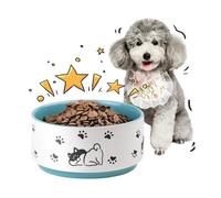 Ceramic Dog Bowl Dog Dish - 6 Inch Ideal for for Small to Medium Dogs - Cute Style with Happy Paw Patterns - Microwave and Dishwasher Safe - 2 Cups - 30 fl oz - Teal