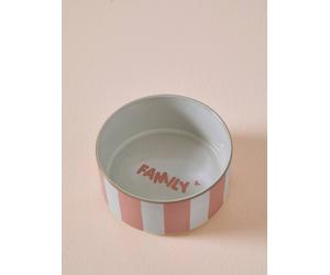 Ceramic Dog Bowl, FAMILY striped pink