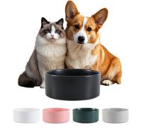 Ceramic Dog Bowl for Food and Water - Pet Feeder Bowl for Small to Medium Dogs and Large Cats - Heavy Ceramic Feeding Dish with Non Slip Base - Dishwasher & Microwave Safe - 6 Inch - 3.2 Cups - Black