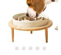 Ceramic Dog Feeder | Dog Slow Feeder Bowl | Elevated Dog Feeding Bowl, Elevated Ceramic Pet Bowl, Dog Bowl Wooden Stand, Dishwasher Safe Slow Feeder Bowl, Slow Feeding Bowl for Puppies