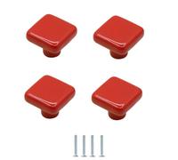 Ceramic Door Knob 4Pcs Color Ceramic Cabinet Door Single Hole Knobs Cabinet Drawer Square Bottle Cover Handles Red
