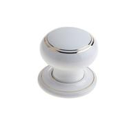 Ceramic Door Knob - White Ceramic/ 2 Gold Lines - 1 Pair - Fixings Included - 60mm Diameter - Interior Use