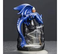 Ceramic Dragon Incense Burner with Waterfall Effect Hand-Painted Backflow Set Including 20 Scent Cones + 30 Incense Sticks Decorative Aromatherapy for Home (Blue)