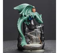 Ceramic Dragon Incense Burner with Waterfall Effect Hand-Painted Backflow Set Including 20 Scent Cones + 30 Incense Sticks Decorative Aromatherapy for Home (Green)