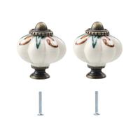 Ceramic Drawer Knobs 2Pcs Painted Pattern Pumpkin Ceramic Handle Cabinet Wardrobe Door Furniture Drawer Single Hole Knobs Model D