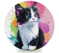 Ceramic Drink Coaster for Tabletop Protection, Cute Cat Lovely Cartoon Kitty Funny Colorful Animal Pattern Round Table Coasters for Home Decor House Warming Gifts