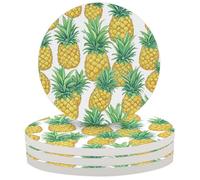 Ceramic Drink Coaster for Tabletop Protection, Tropical Pineapple Fruit Round Table Coasters for Home Decor House Warming Gifts - Set of 4
