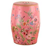 Ceramic Drum Garden Stool, Chinoiserie Drum Indoor/Outdoor Garden Stool, Flower&Bird,Country, Traditional French Country Bohemian Stools for Home Terrace Patio Cottage(11"D x 11"W x 18"H, PinkA)