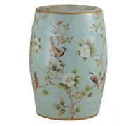 Ceramic Drum Garden Stool, Chinoiserie Drum Indoor/Outdoor Garden Stool, Flower&Bird,Country, Traditional French Country Bohemian Stools for Home Terrace Patio Cottage(11"D x 11"W x 18"H, Blue)