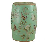 Ceramic Drum Garden Stool, Chinoiserie Drum Indoor/Outdoor Garden Stool, Flower&Bird,Country, Traditional French Country Bohemian Stools for Home Terrace Patio Cottage(11"D x 11"W x 18"H, GreenA)