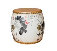 Ceramic Drum Stool, Hand-Painted Glazed Garden Stool for Living Room, Outdoor Side Table, Decorative Plant Stand for Balcony and Garden