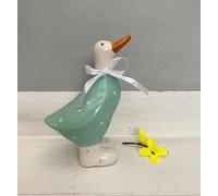 Ceramic Duck Ornament | Ceramic Animal Decoration | Teal Body Duck With White Dots