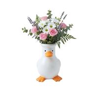 Ceramic Duck Vase, Cute Funny Duck Planter for Flowers with 600ml Capacity, Multi-Functional Desktop Flower Vase & Pencil Holder for Home Office Desk Decor, Milk Yellow