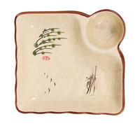 Ceramic Dumpling Plate Sushi Serving Dish with Sauce Divider, 19x17.2x4cm | Dishwasher Safe, Elegant Vintage Styling, Convenient Dipping Section for Sashimi, Buffet Lines, Weddings or Home Cooks
