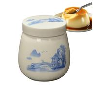 Ceramic Egg Cooker with Lid, 220ml Retro Steamed Egg Cup for Breakfast. | 220ml ceramic egg cup, 7.8x4.5x8.7cm; twist lid, steam eggs, custard, pudding, mini souffle; breakfast, couple, gift.