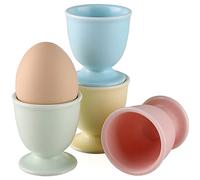 Ceramic Egg Cup Egg Cracker Topper Set for Soft Hard Boiled Eggs Shell Removal Includes 1 Egg Cutter 4 Ceramic Egg Cups and 4 Spoons (Egg Cup)