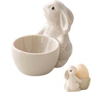 Ceramic Egg Cups, Cute Easter Rabbit Egg Cup, Novelty Easter Egg Holder Stand Egg Cups, Bunny Egg Holder for Easter Table Home Decoration (White)