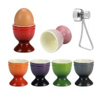 Ceramic Egg Cups for Soft Boiled Eggs - Set of 6 Colorful Boiled Egg Holder with Egg Topper Cutter - Elegant Kiln-Altered Glaze Porcelain Cups for Kitchen Breakfast Brunch - 6cm High Stable Design