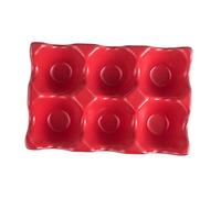 Ceramic Egg Holder 6 Grids, Red Refrigerator Storage Tray for Fresh Eggs | Shockproof Design Keeps Eggs Safe and Fresh, Modern Elegant Style, Anti-Slip Base, Kitchen Organizer