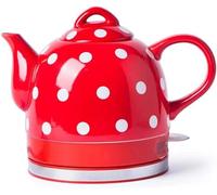 Ceramic Electric Kettle 1L, Retro Cordless Jug with Gooseneck Spout, Fast Boil Water Boiler with Auto Shut-Off & Boil Dry Protection, for Tea Coffee Soup(red)