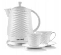 Ceramic Electric Kettle Cordless with 2 Cups Saucers 1500W 1.5L Auto Shut Off HQ