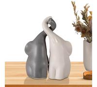 Ceramic Elephant Statues - 2 Pieces Loving Pair of Elephants in Beige and Grey | Home Decorations Glaze Elephant Sculpture | Modern Ceramic Sculpture for Adding a Touch of D
