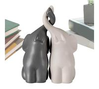 Ceramic Elephant Statues - 2pcs Loving Pair of Elephants in Beige & Grey | Glaze Elephant Sculpture Home Decor | Modern Ceramic Sculpture for Adding a Touch of Holiday Ьes to Your Space