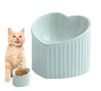 Ceramic Elevated Cat Bowl - Heart Shape Tilted Pet Food Bowl, Neck Protective Anti-Slip Feeding Bowls, Raised Tilted Cat Dish For Cats And Dogs, Protect Pets' Spines