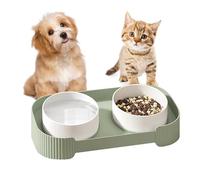 Ceramic Elevated Cat Bowls 16° Tilted, Raised Stand with Food and Water Bowls Set for Cat and Small Dogs, Spill Proof & Prevent Vomiting Pet Feeding Station, Whisker Friendly Bowl