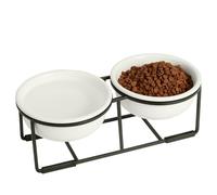 Ceramic Elevated Dog Bowl Set - Double Dog Bowls with Non-Slip Metal Stand - Raised Dog Food and Water Bowl Set - Dog Feeding Bowls - Pet Dishes for Puppies and Cats - 1 Cup - 13.5 fl oz - Matte White