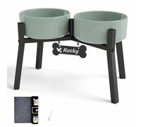 Ceramic Elevated Dog Bowl Stand for Medium Large Dogs, 2 Ceramic Bowl-68oz & Mat, Raised Dog Food Water Bowls Stand, Tall Single Holder