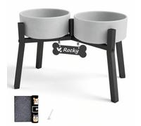 Ceramic Elevated Dog Bowl Stand for Medium Large Dogs, 2 Ceramic Bowl-68oz & Mat, Raised Dog Food Water Bowls Stand, Tall Single Holder