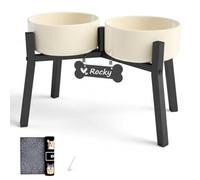 Ceramic Elevated Dog Bowl Stand for Medium Large Dogs, 2 Ceramic Bowl-68oz & Mat, Raised Dog Food Water Bowls Stand, Tall Single Holder